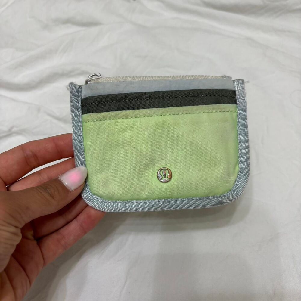 LULULEMON Green Blue Grey Mini Keychain Coin Purse Wristlet Women's Wallet